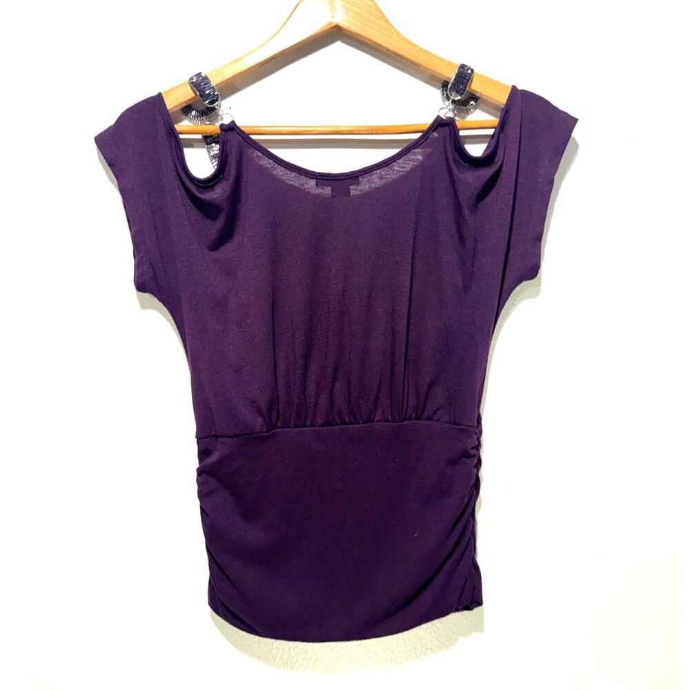 Rhapsody blouse Y2K crop Top open sequin shoulder detail purple party women M jr